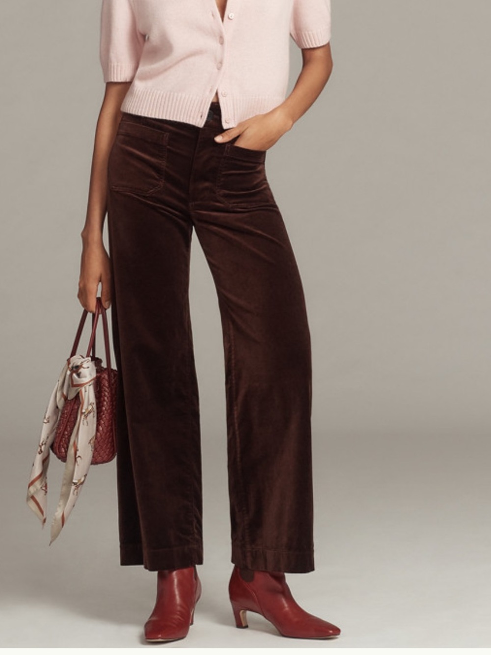 Anthropologie  Brown Velvet Wide-Leg Pants